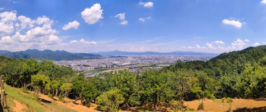 aerial photography of green field under a calm blue sky during daytime in Arashiyama Monkey Park Iwatayama Japan