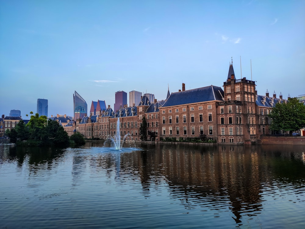 brown and blue buildings