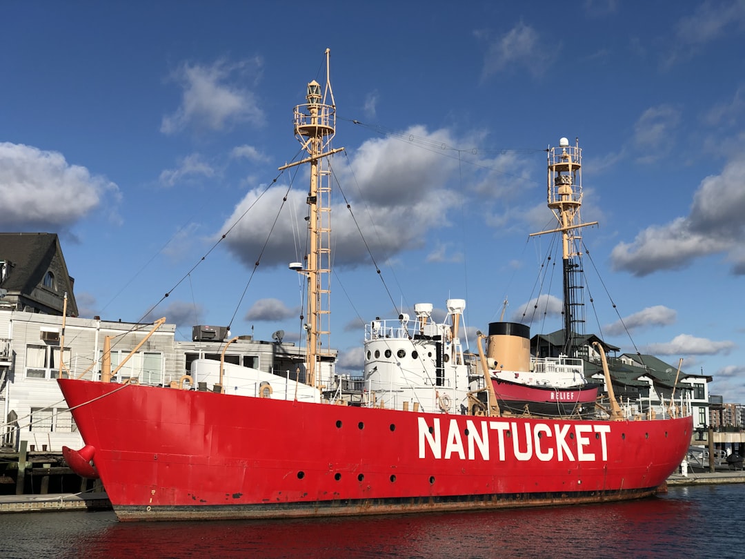 red and white Nantucket boat, Lighthouse ship Nantucket in Boston Harbor