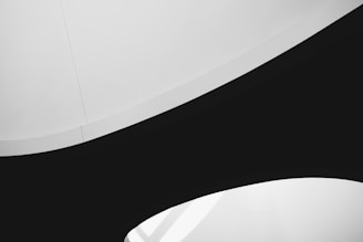 Curved black and white surfaces create a minimalist and abstract composition with clean lines and smooth contrasts.