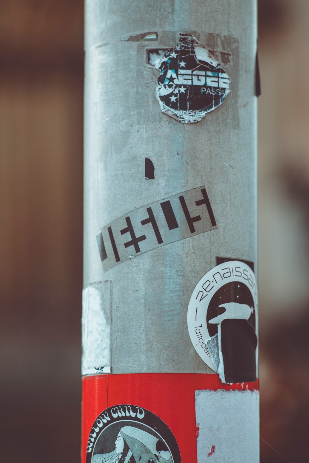 assorted stickers in steel post