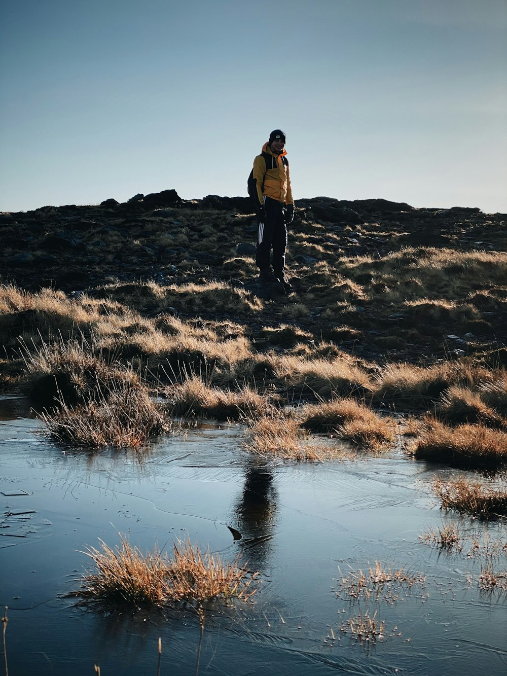 person standing on grass field