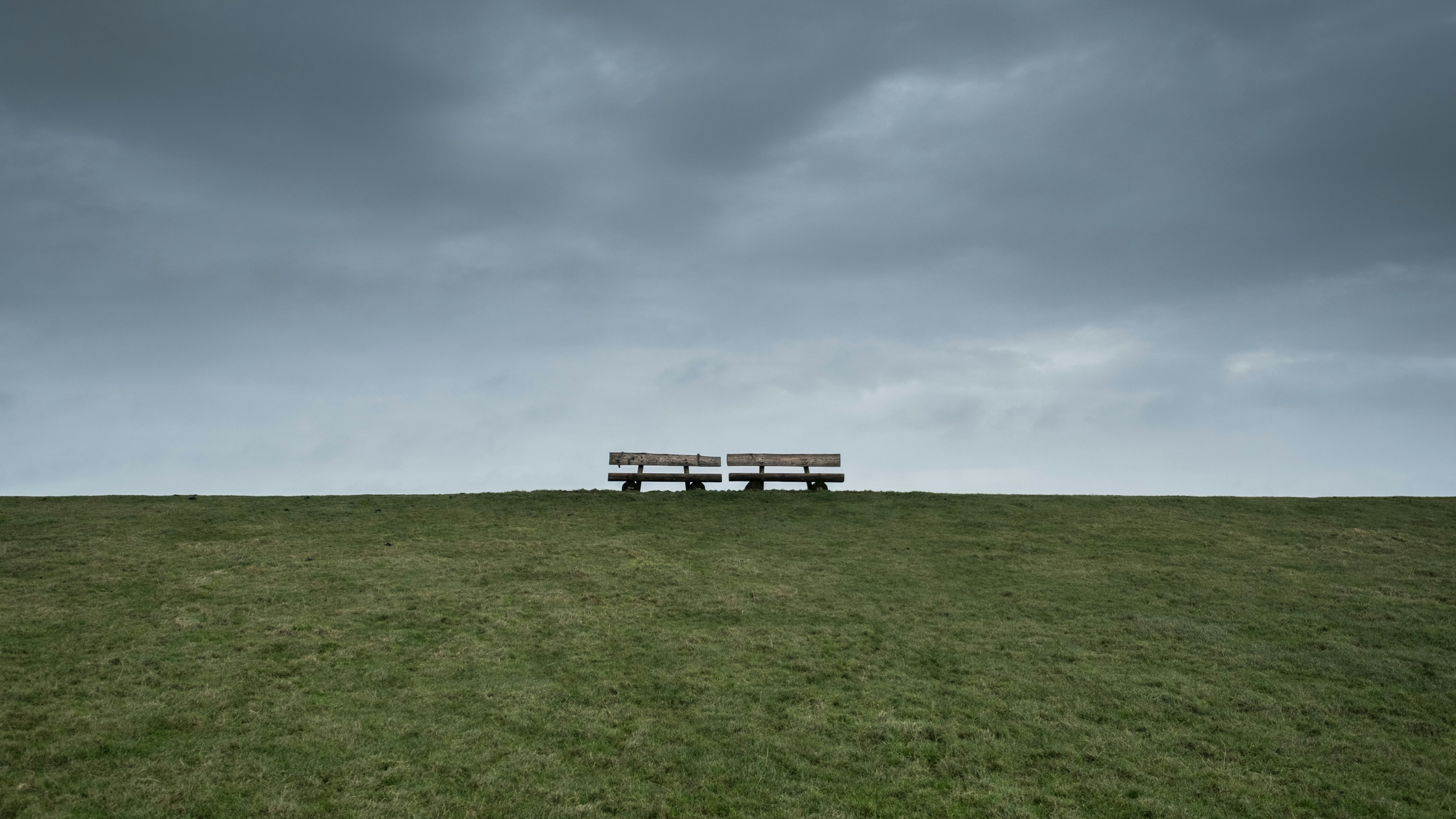 two brown benches, Two benches in the middle of nowhere - somewhere in northern Germany.