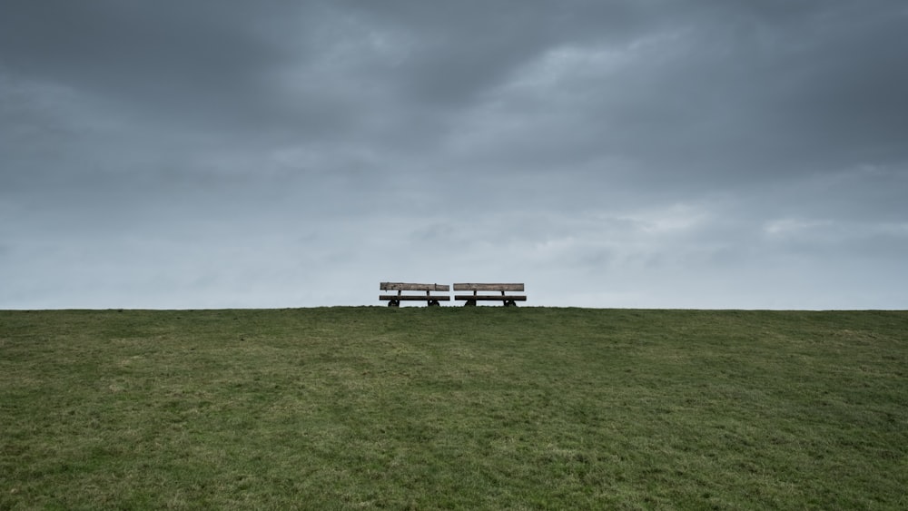 two brown benches