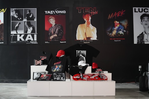 a display of clothing and accessories in a store