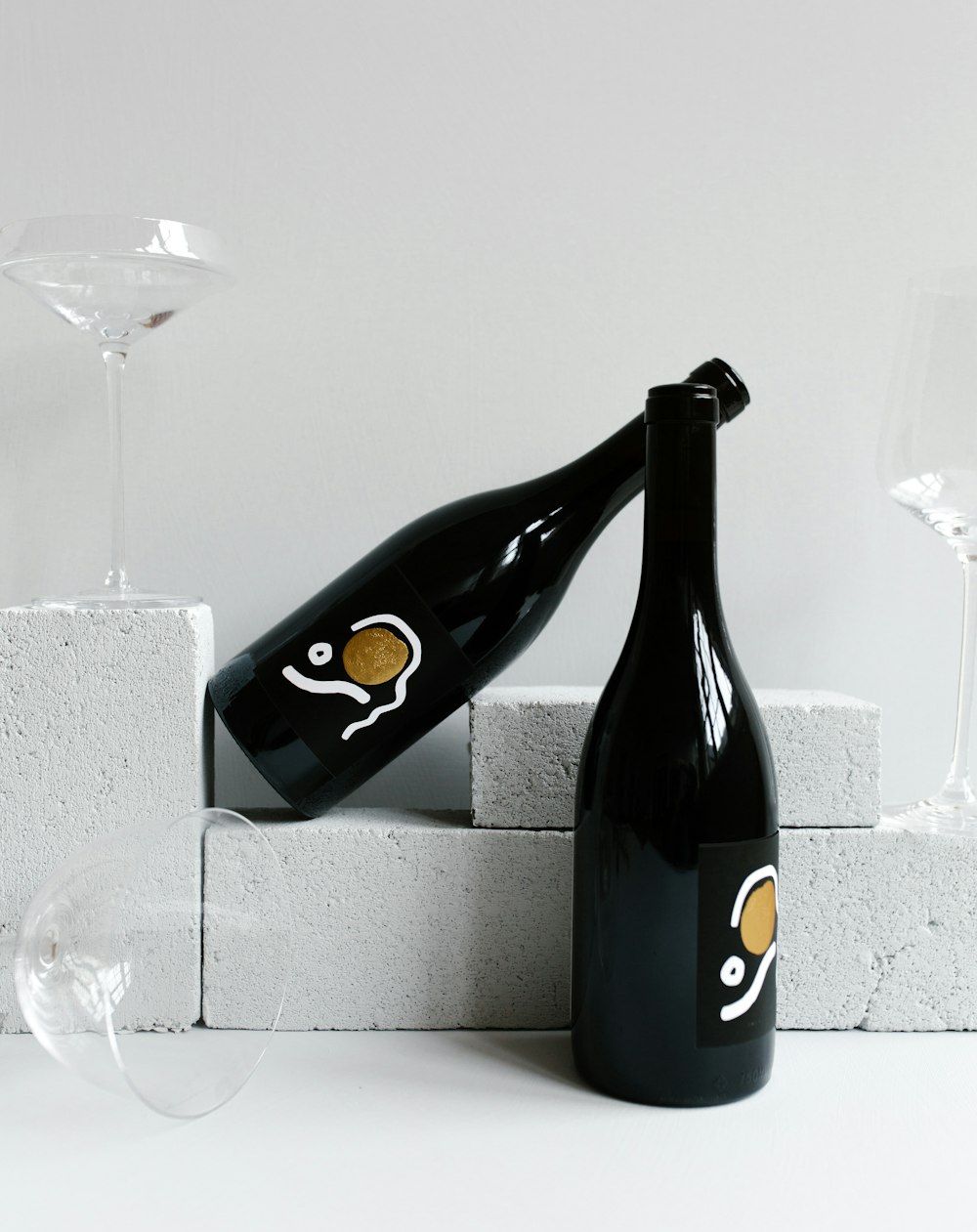 two black glass bottles