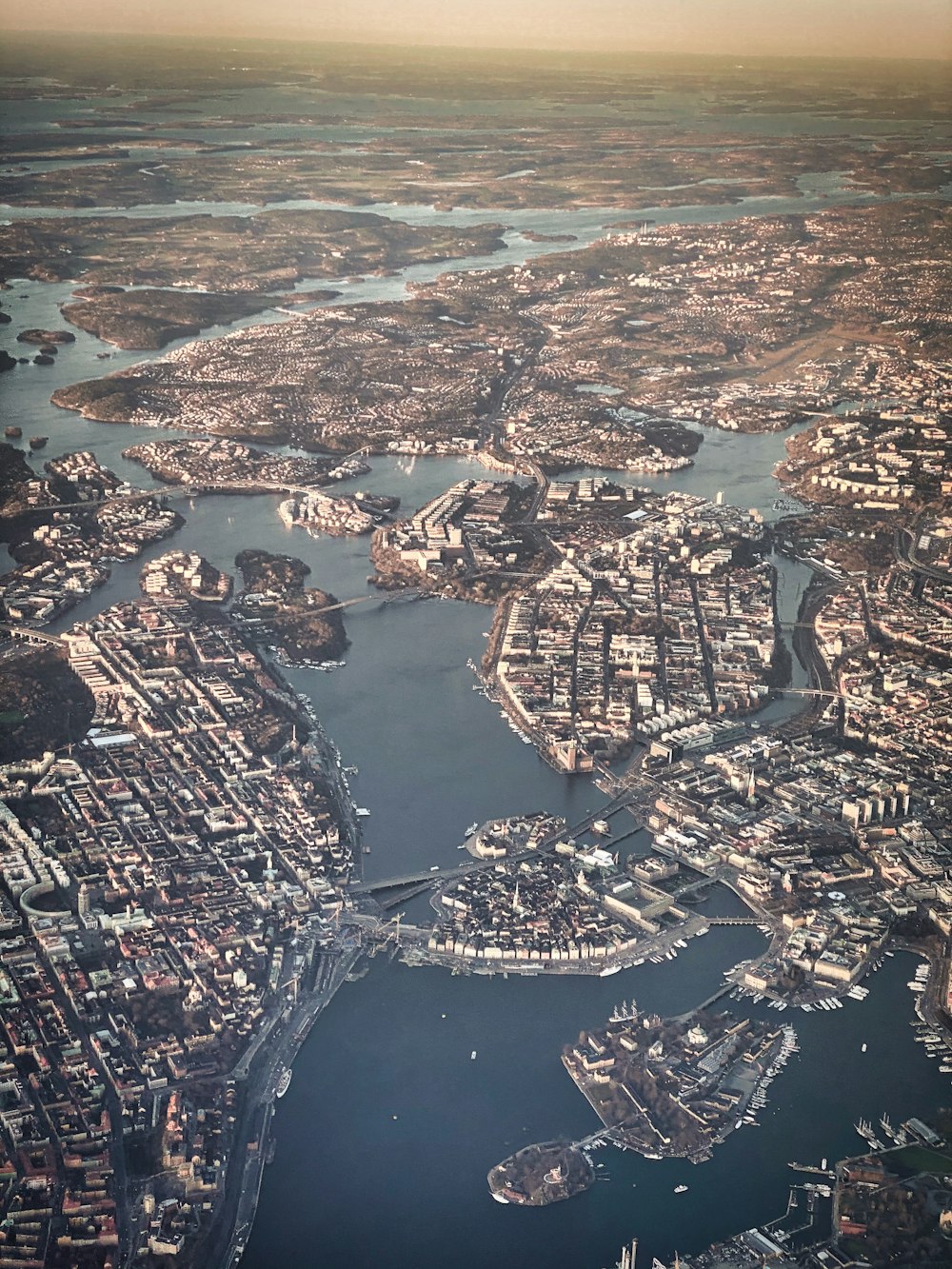 aerial photograph of coastal cities