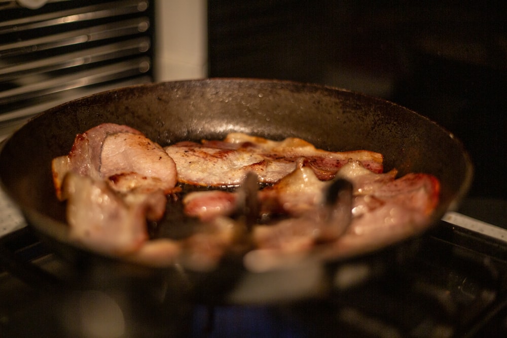 meat on frying pan