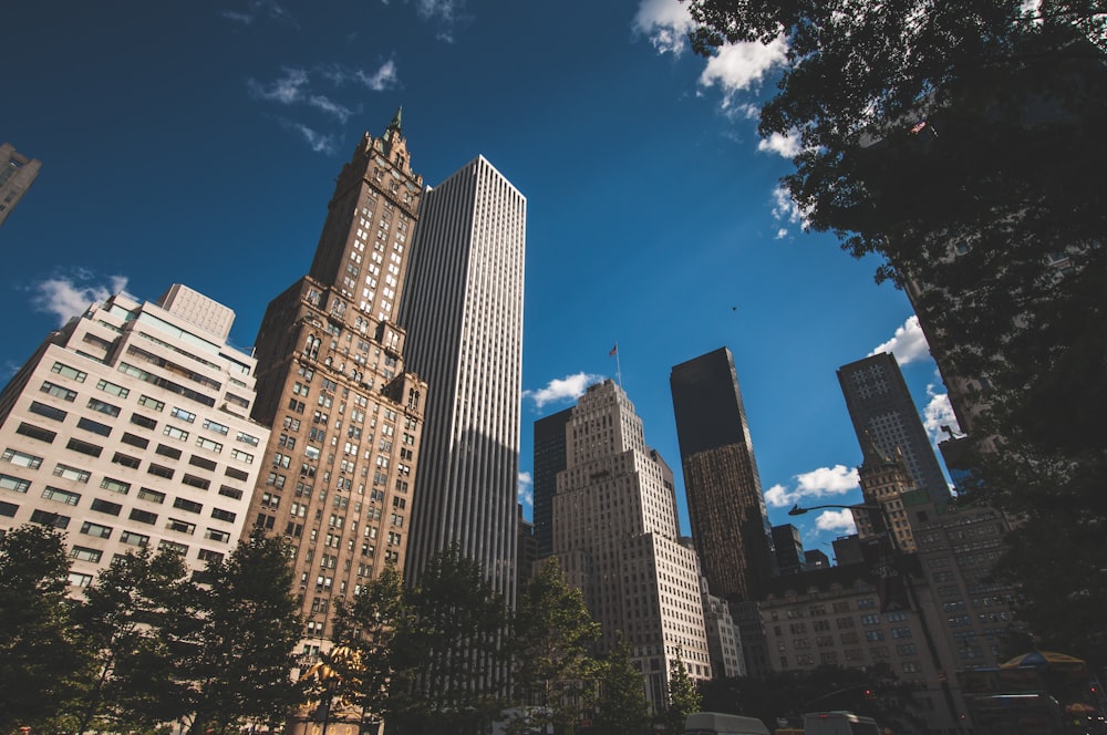 low-angle photograph of high-rise buildings