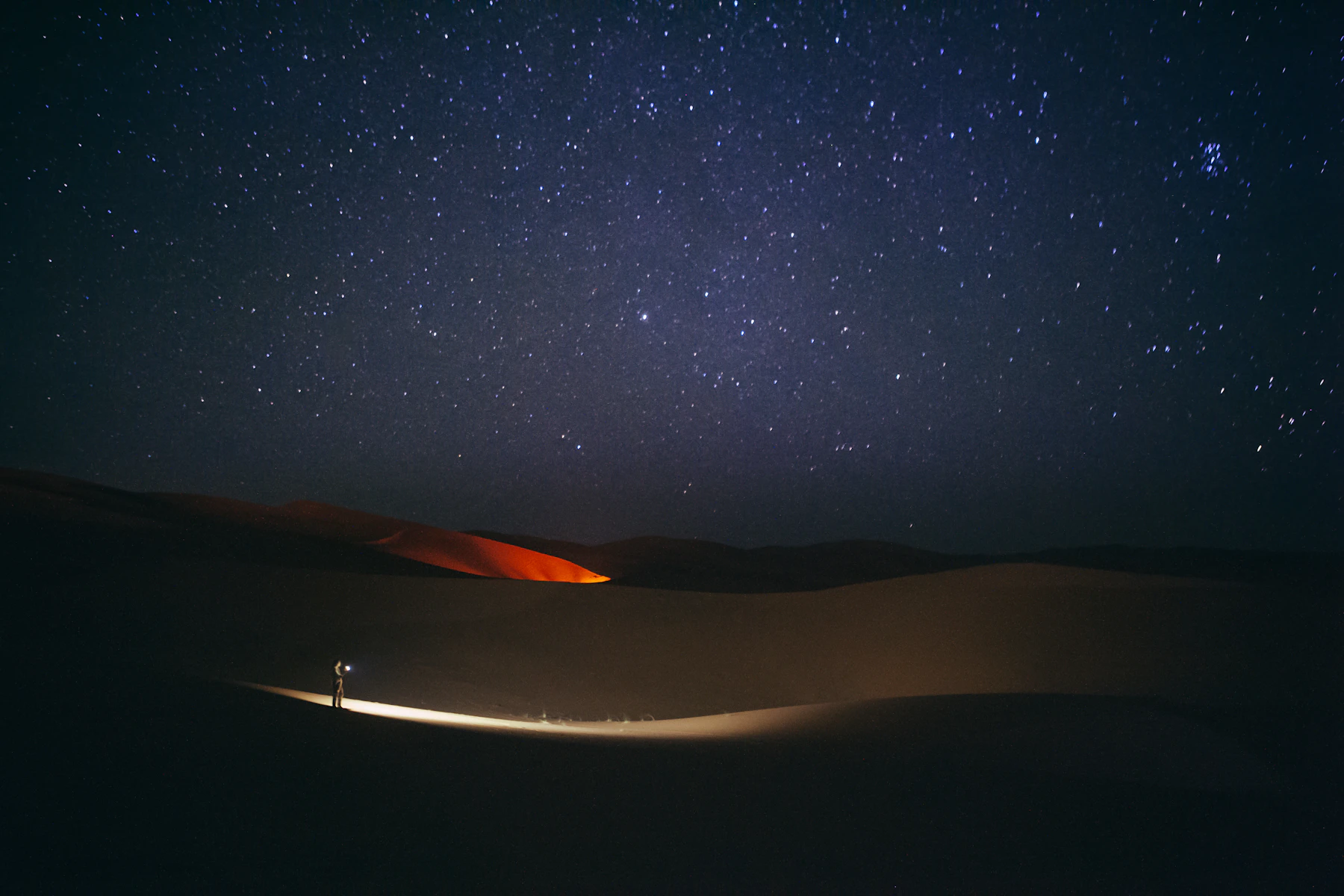 Night sky full of stars over the dunes of Erg Chebbi, Merzouga