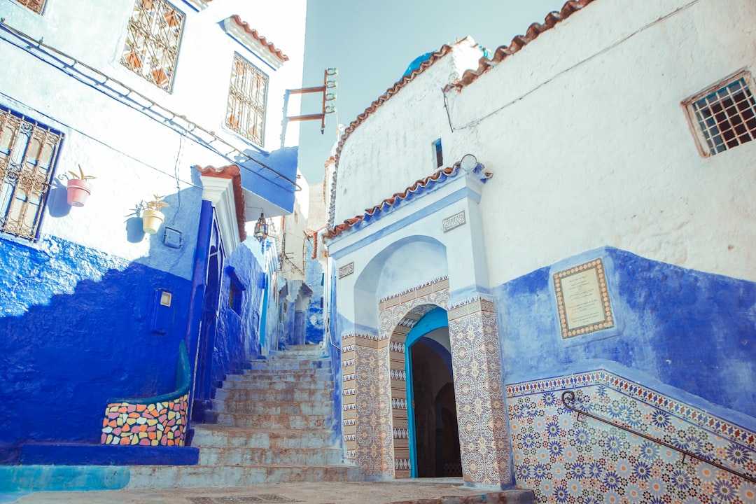white and blue building,