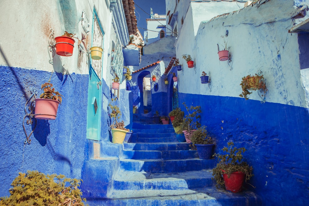 escaleras de callejón de hormigón azul