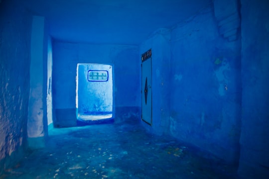 empty blue concrete room in Chefchaouen Morocco