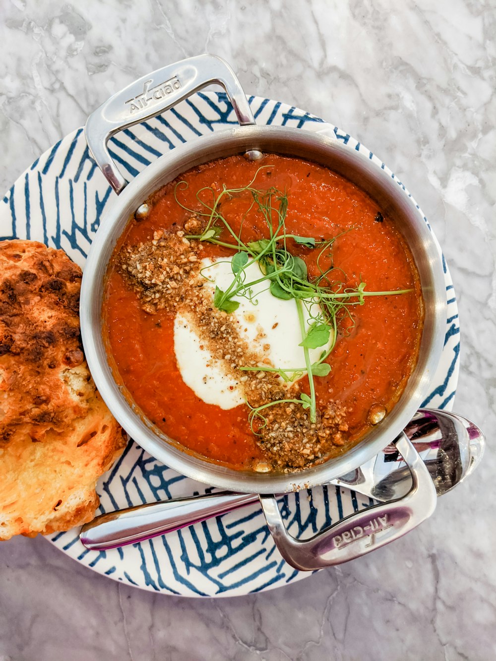 bowl of thick soup on plate