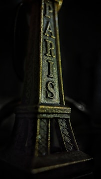 Close-up of a delicate lithograph featuring Parisian landmarks.