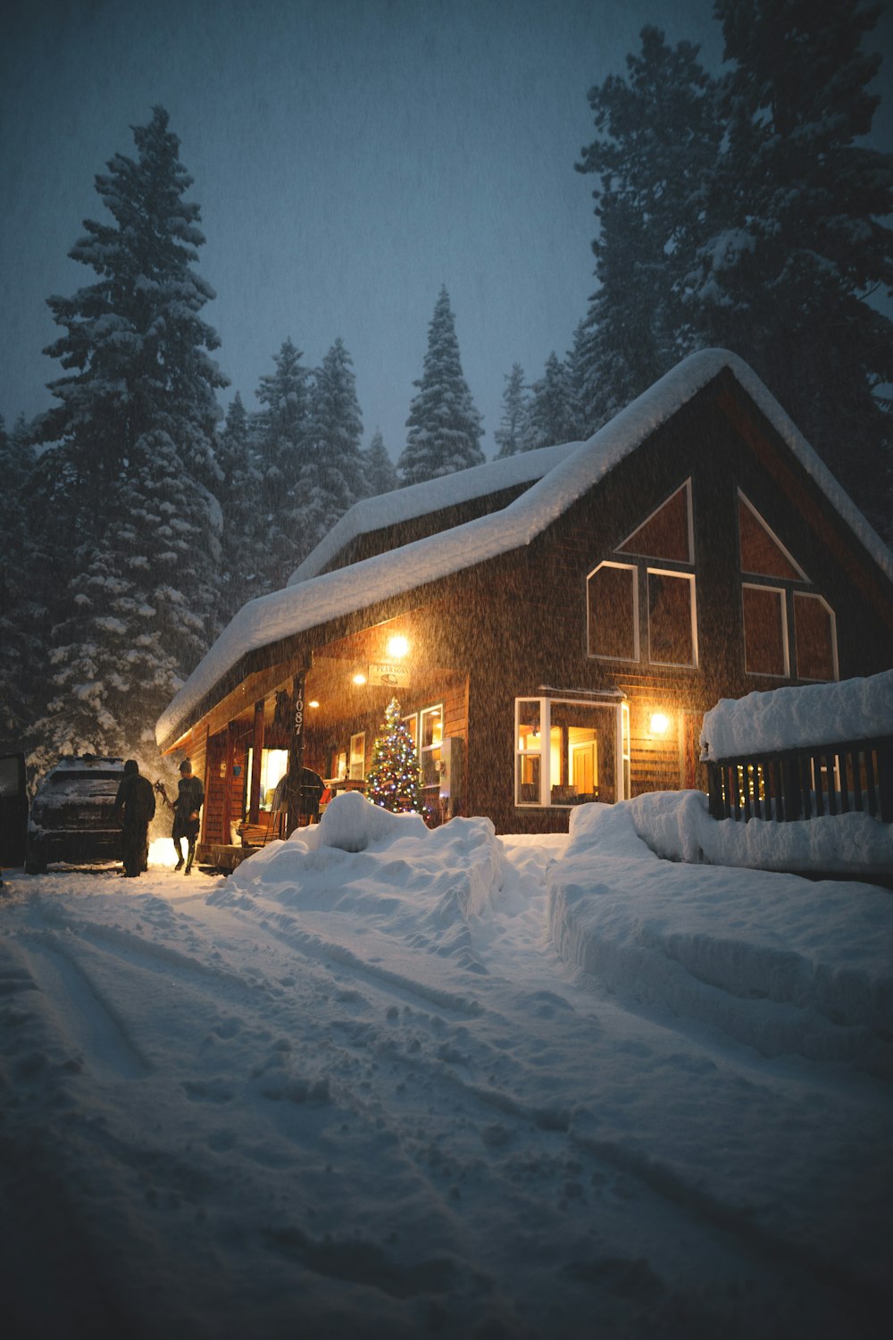 snow covered houses