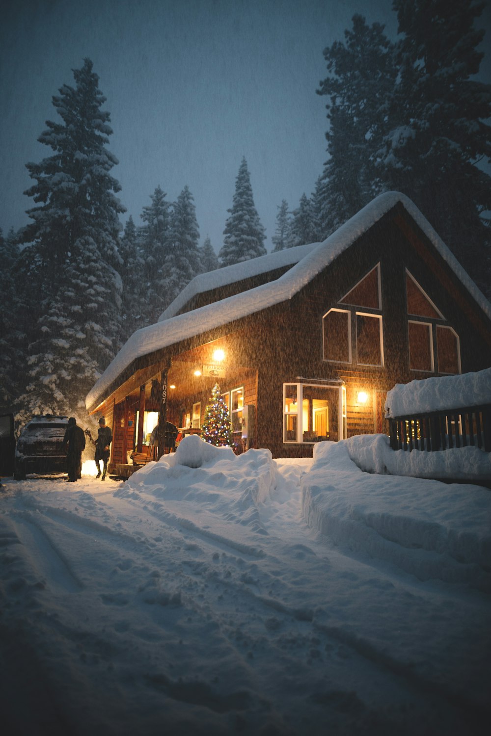 casas cobertas de neve