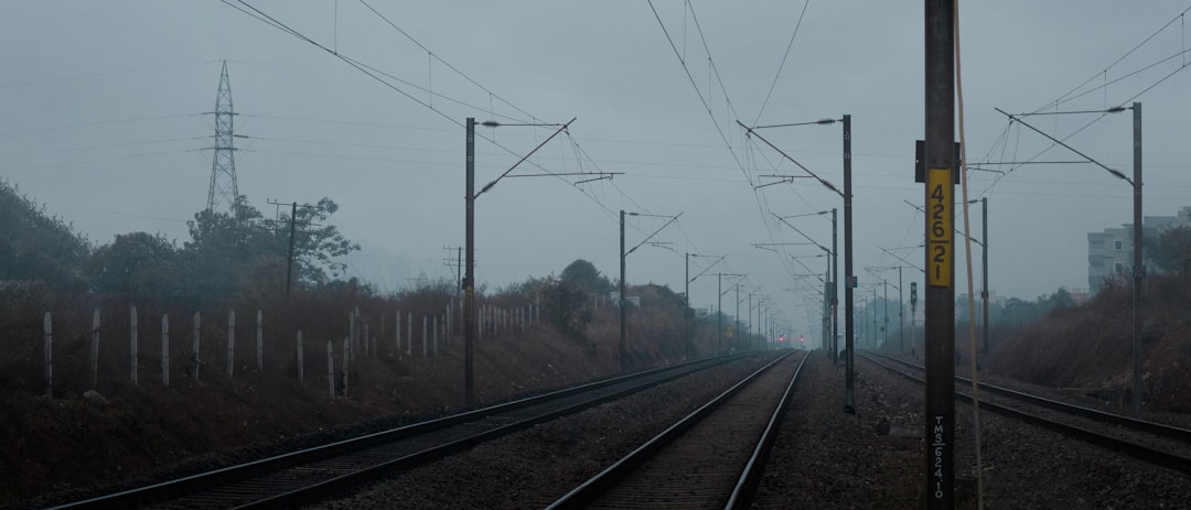 brown train railway in foggy day