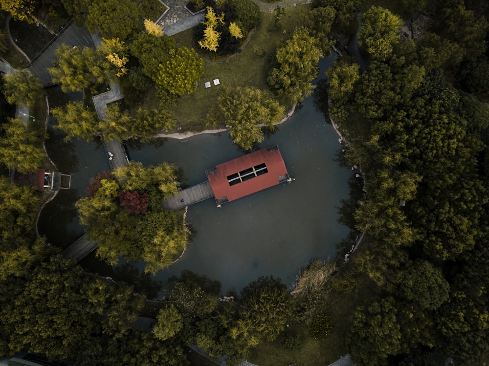 aerial photography of house surrounded by trees