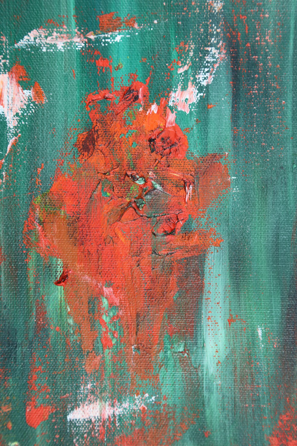 orange, white, and teal abstract painting