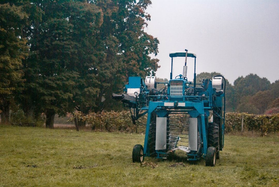 blue and white farm equipment