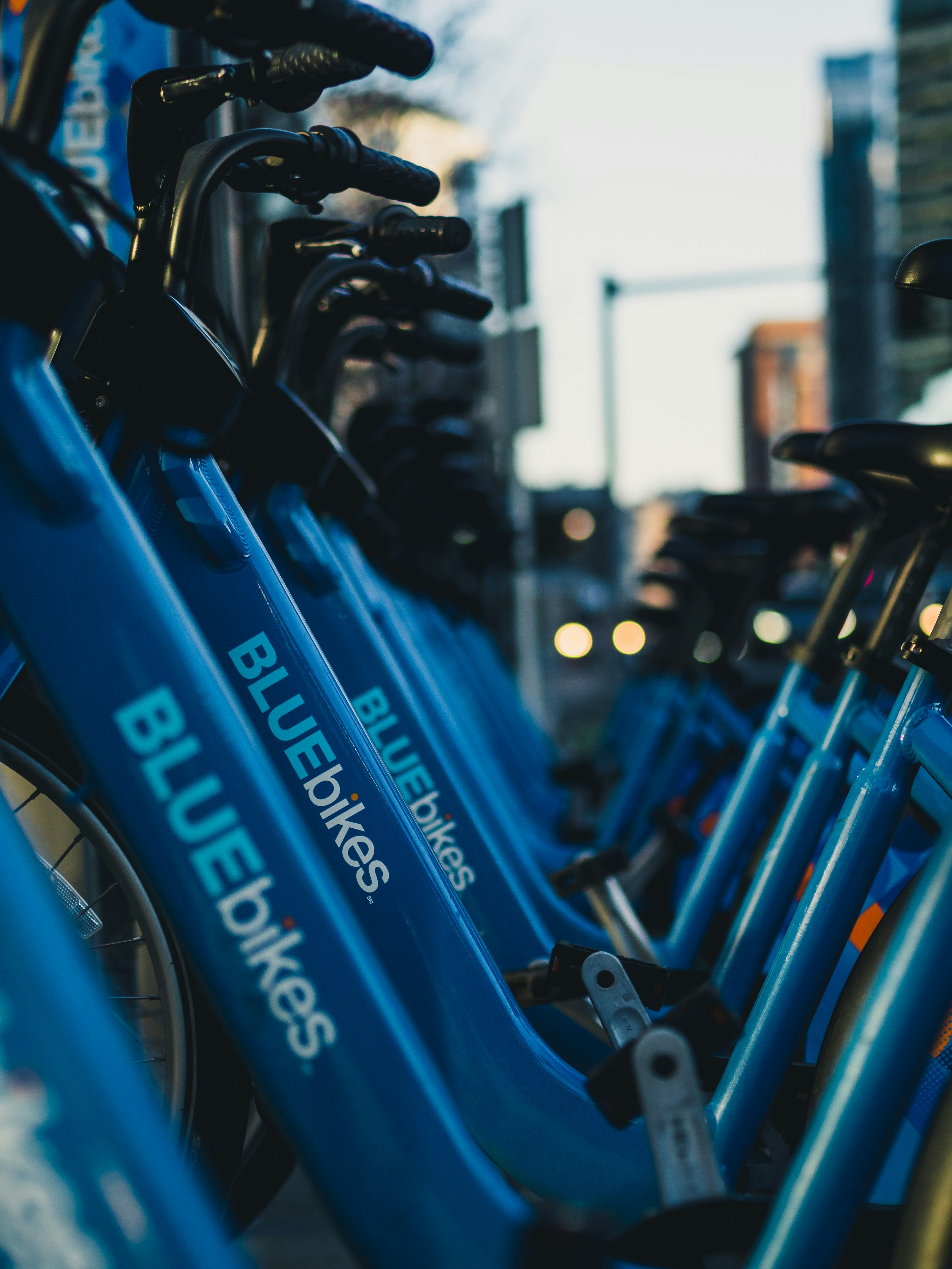 lined BLUEbikes bikes