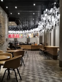 Patterned floor tiles adding character to a trendy café interior