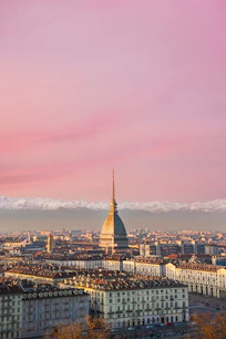 a view of a city with mountains in the background