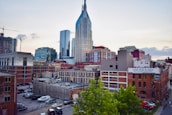 Wide shot of a Greenville cityscape highlighting business buildings.