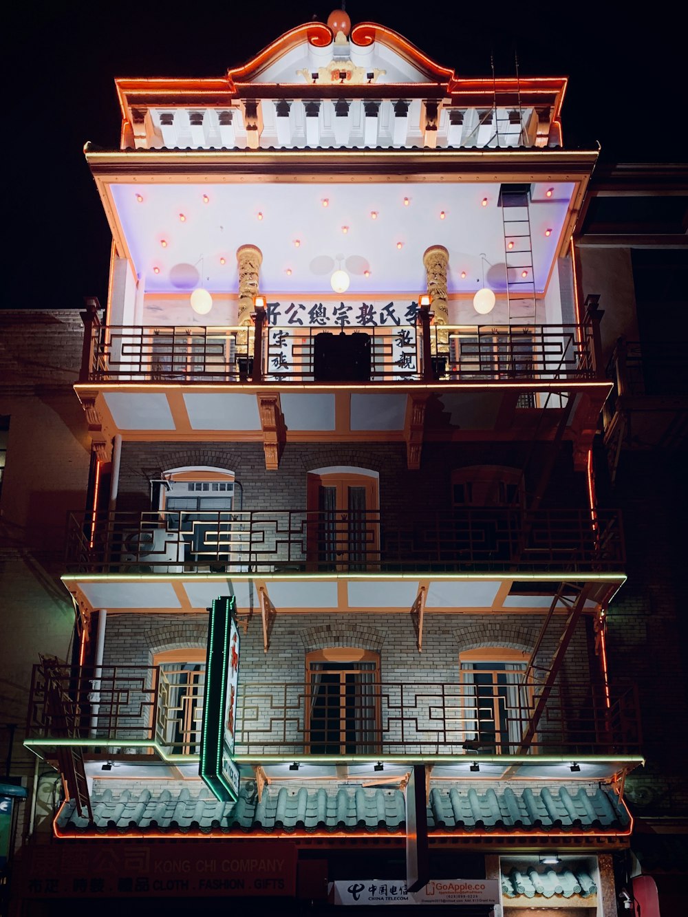 building with balconies during night