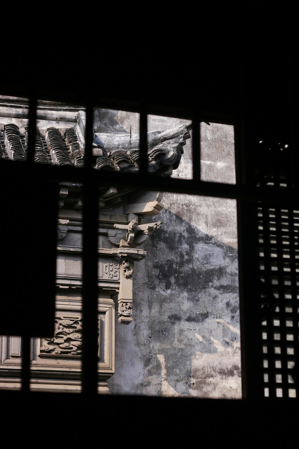 a view of a building through a window