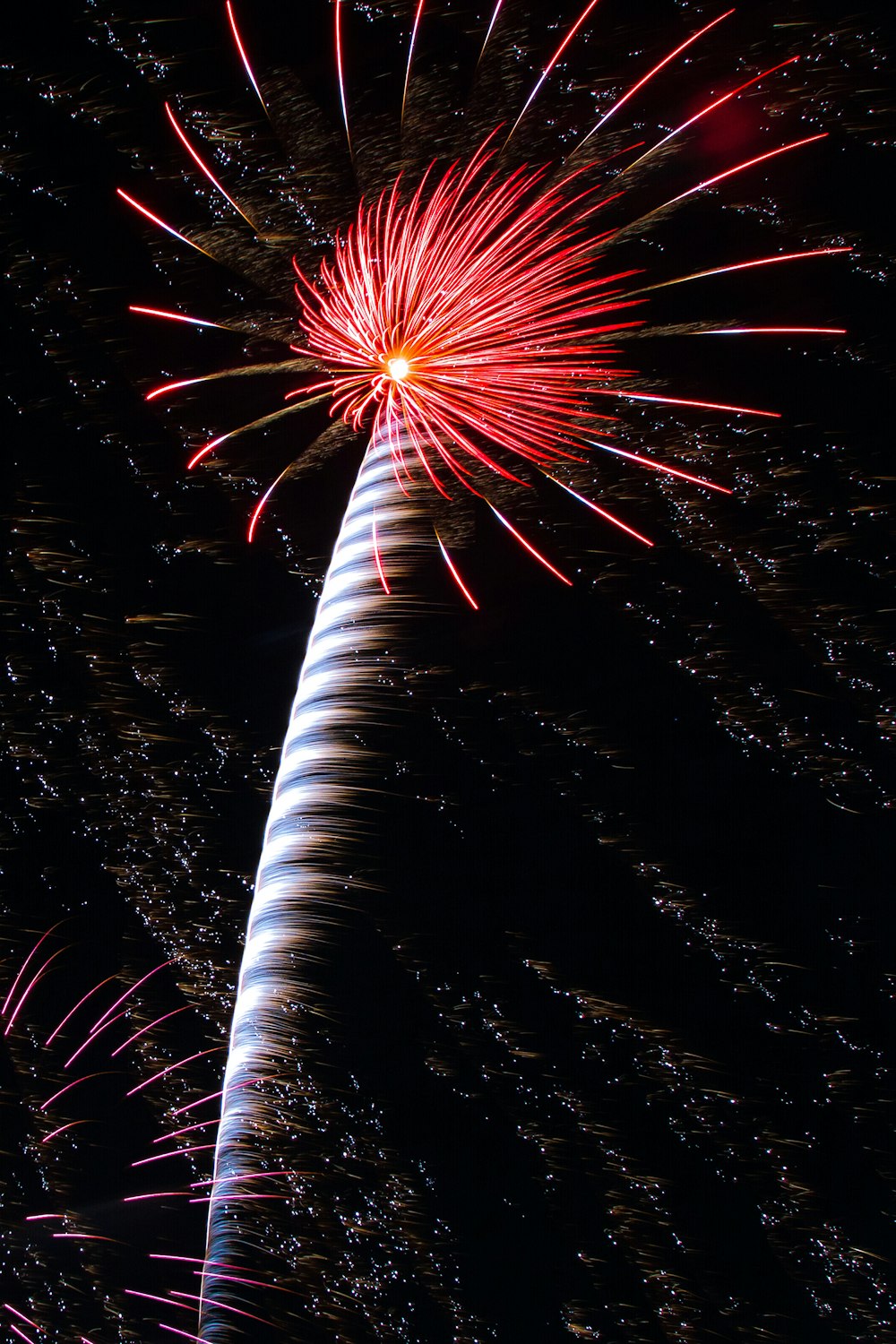 red fireworks at night