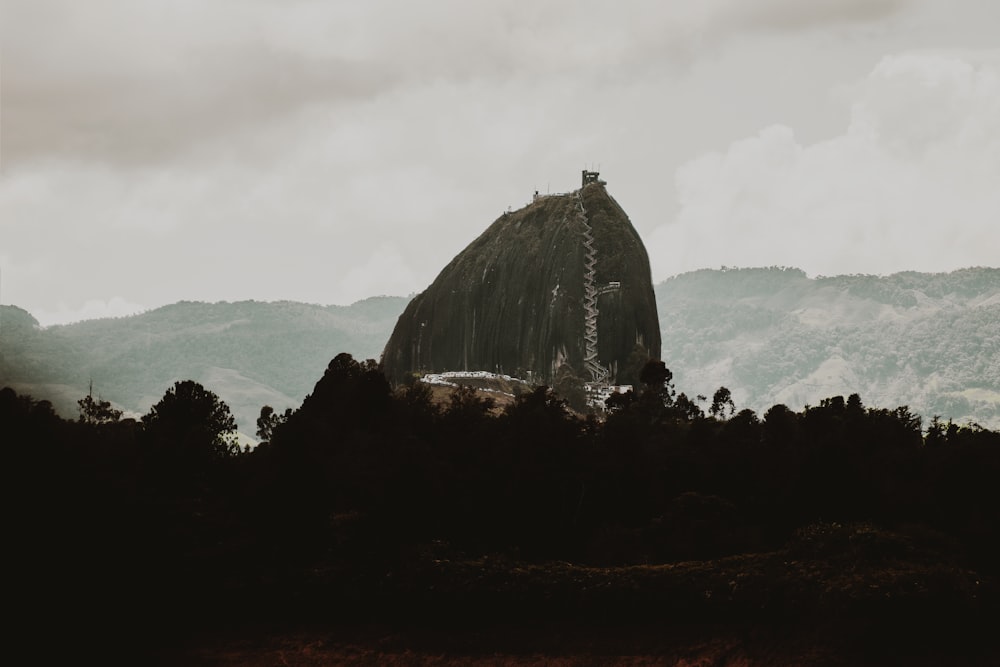 mountain under white sky view