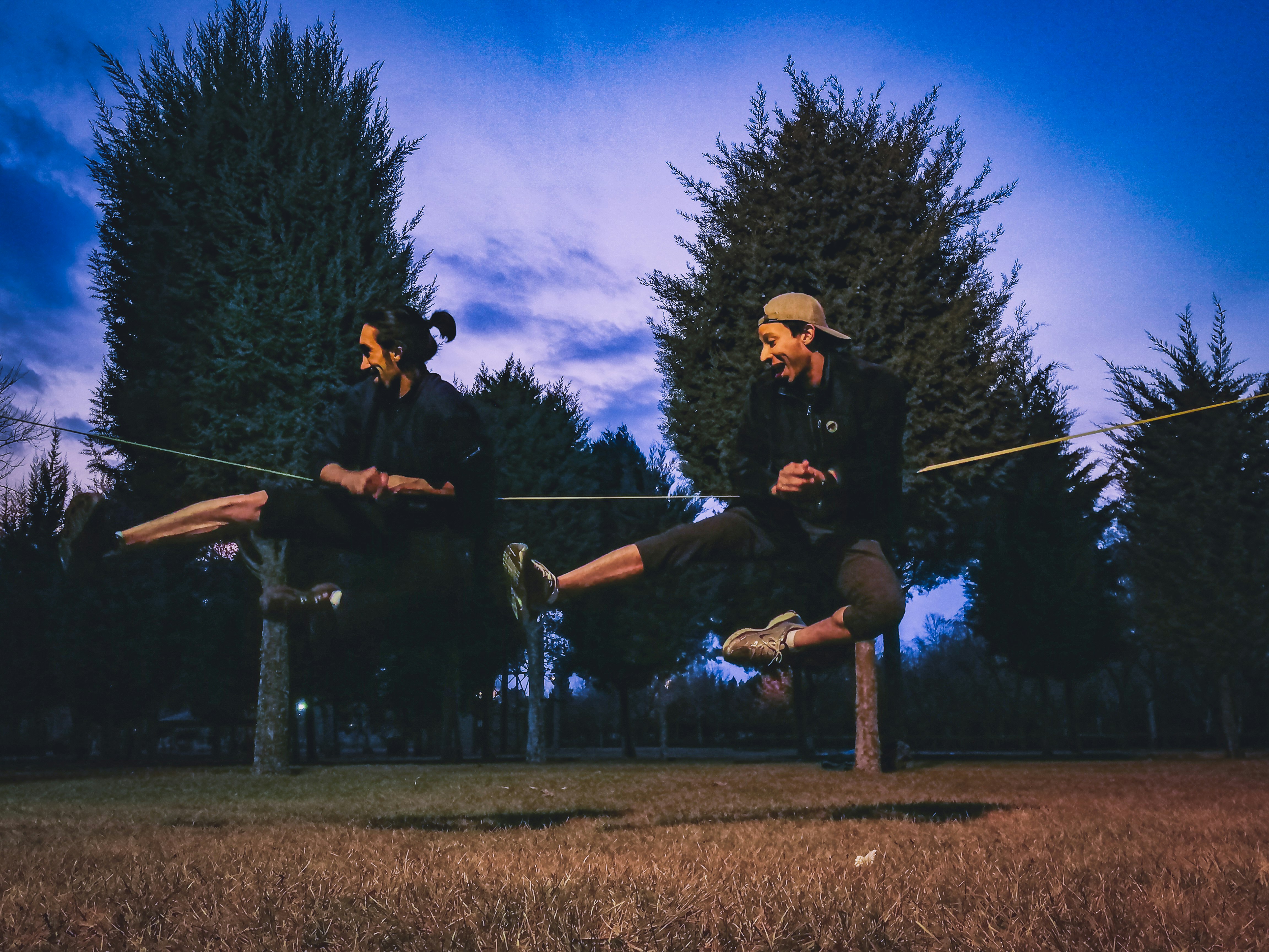 man and woman jumping