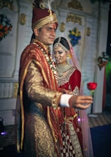 wedding couple in red dress