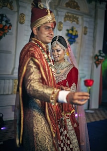 wedding couple in red dress