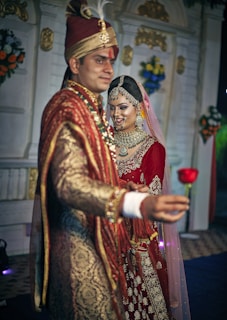 wedding couple in red dress