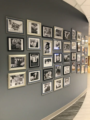 A vibrant interactive photo gallery wall showcasing detailed service information panels.