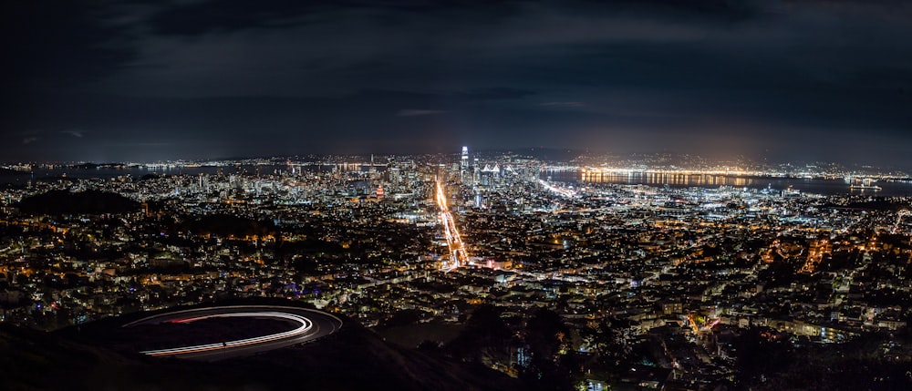 aerial view of buildings during nighttime