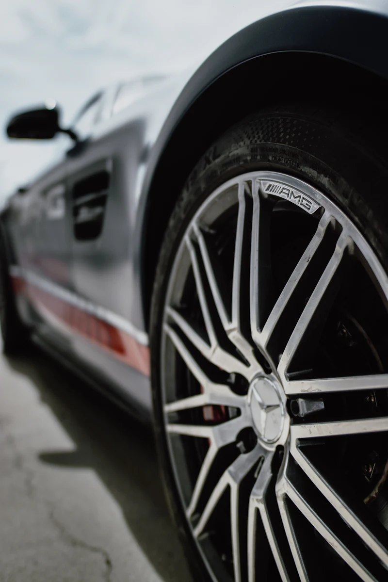 Close-up of a Mercedes-AMG alloy wheel and brake