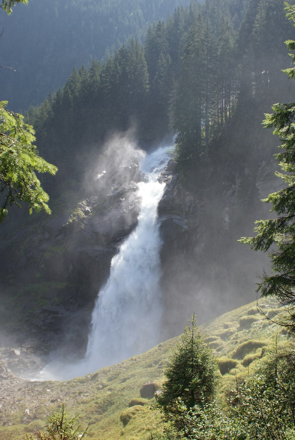 a waterfall in the middle of a forest