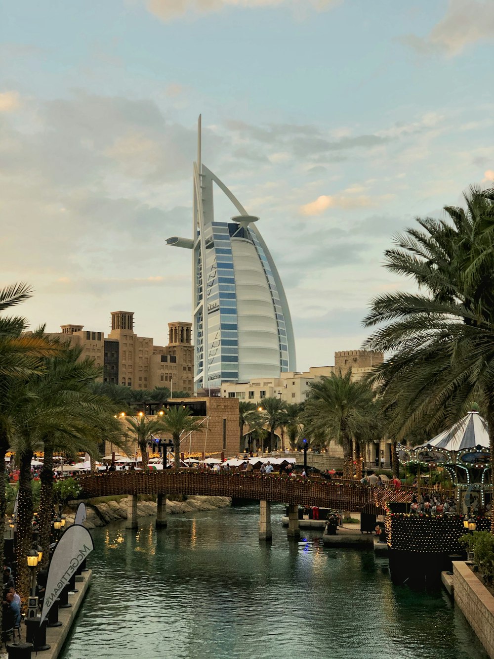 Burj Al Arab, Dubai, UAE under white sky