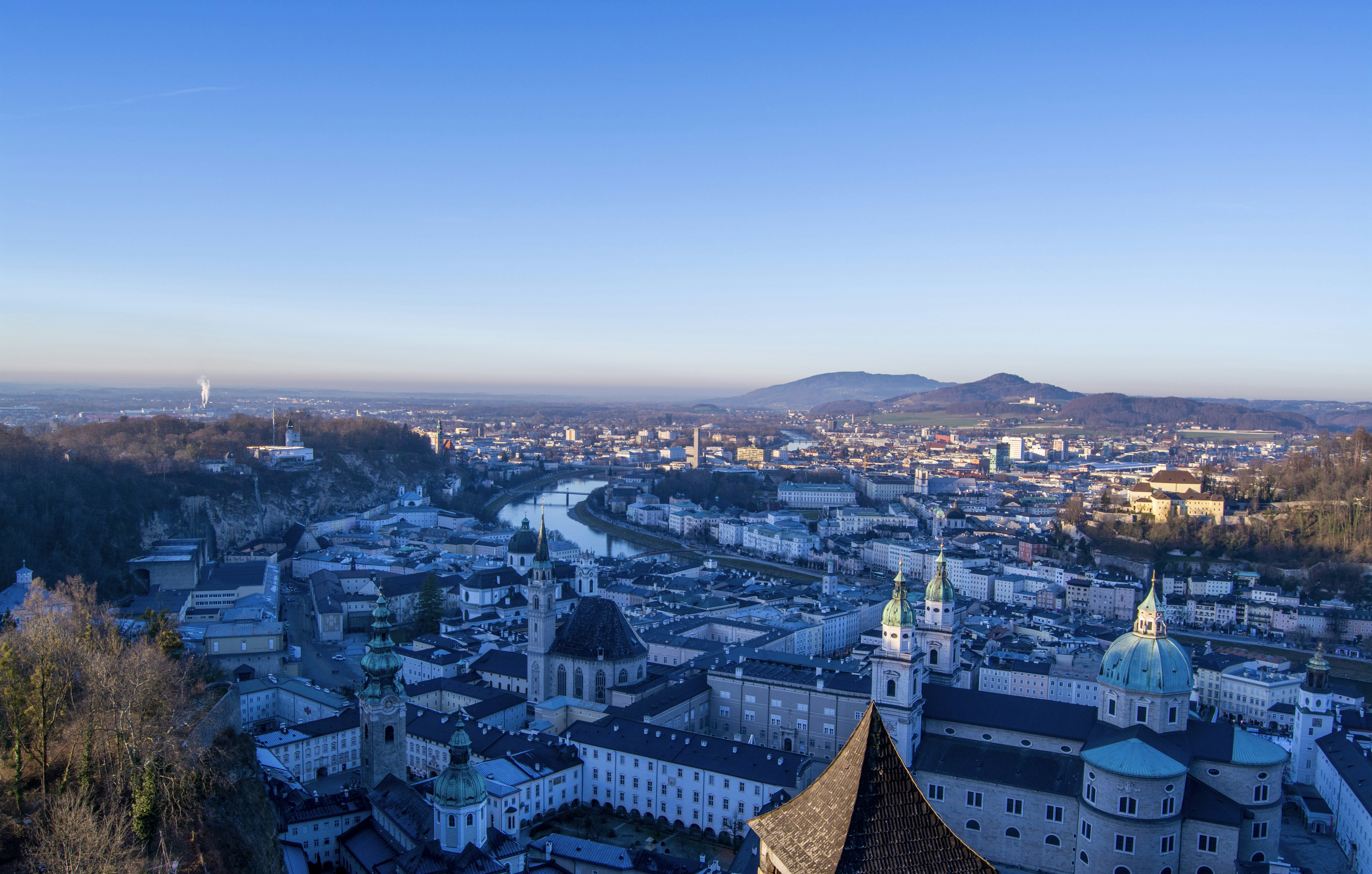 aerial photo of cityscape during daytime, Panorama View at Hohensalzburg castle in Salzburg, Austria