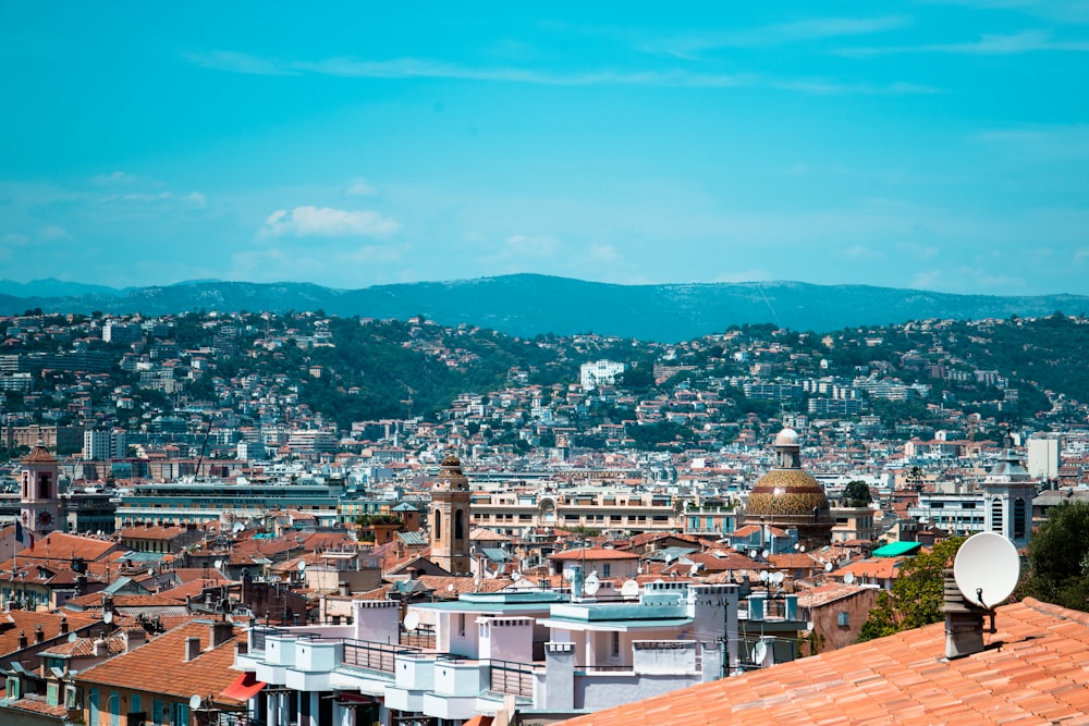 top view of cityscape under blue sky