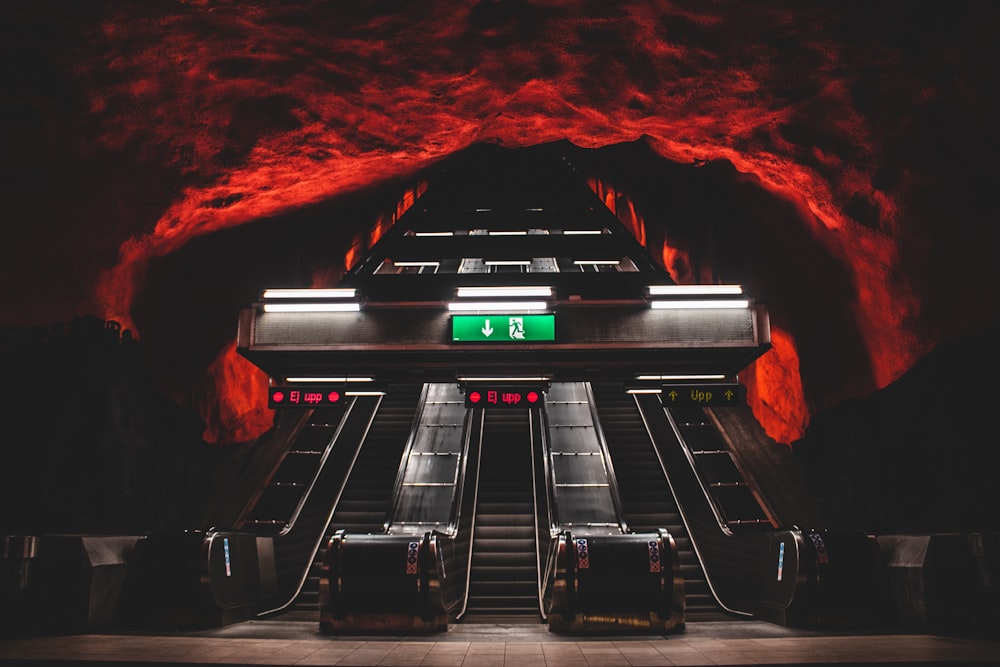 black and grey escalator