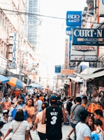 A bustling street scene showcasing diverse people and vibrant colors.