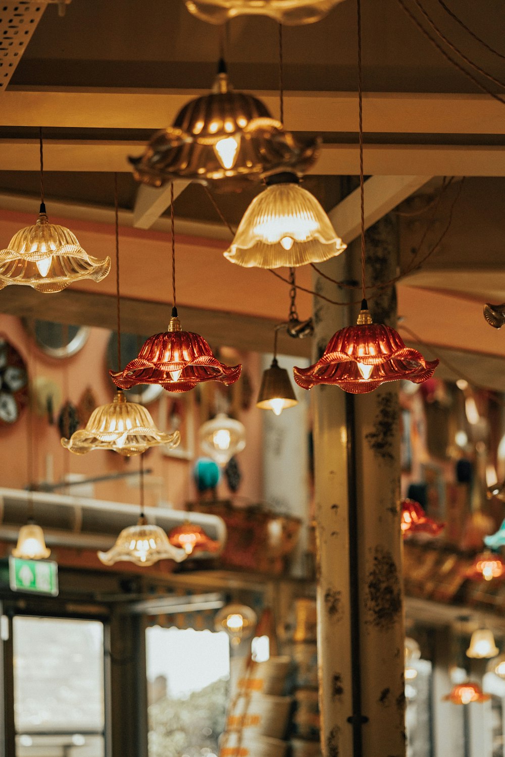 assorted-color pendant lamps