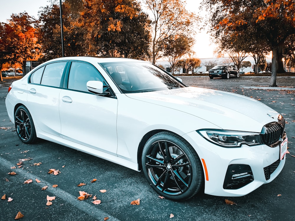 white BMW sedan