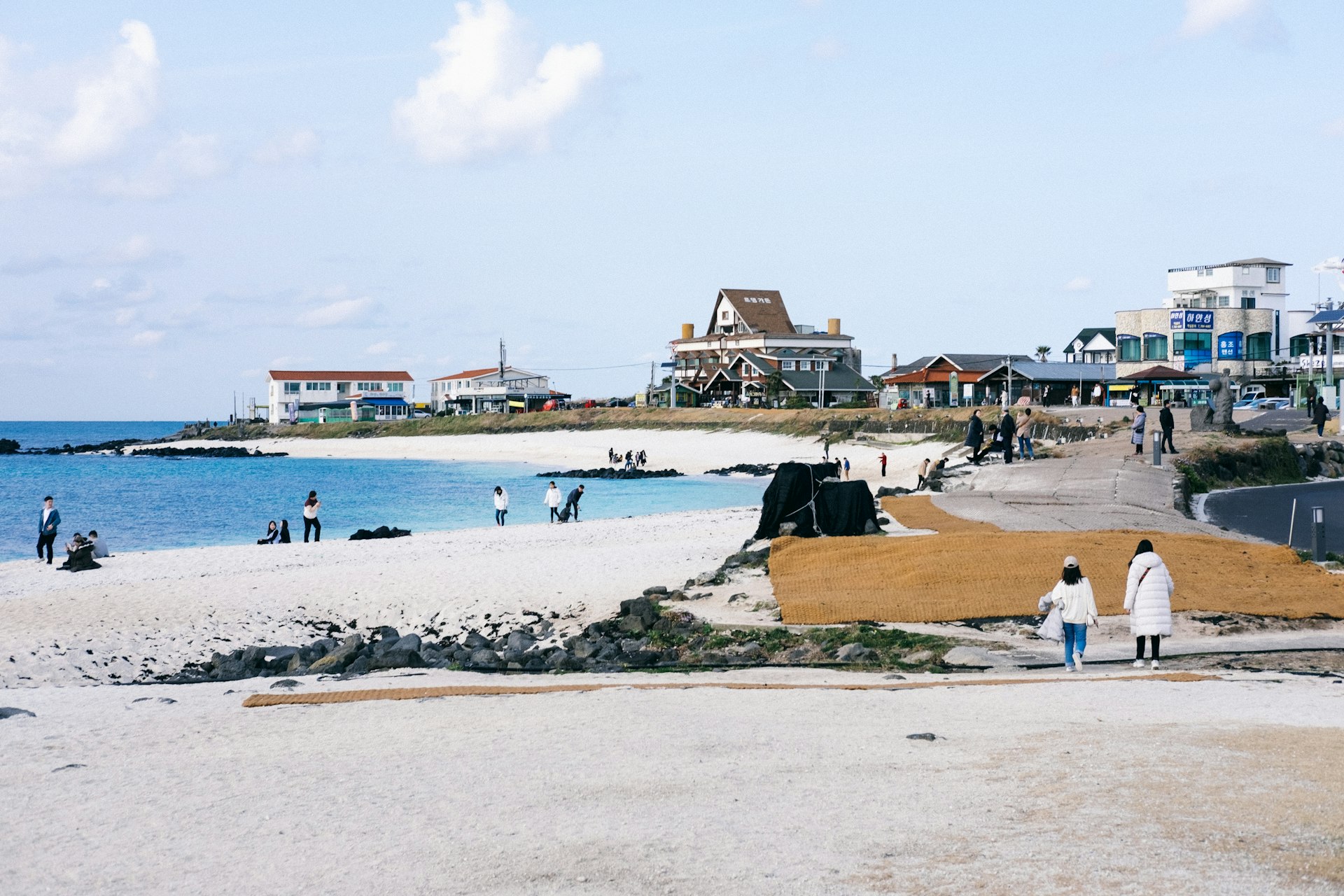 Relaxing walk of people on the seaside during a sunny day
