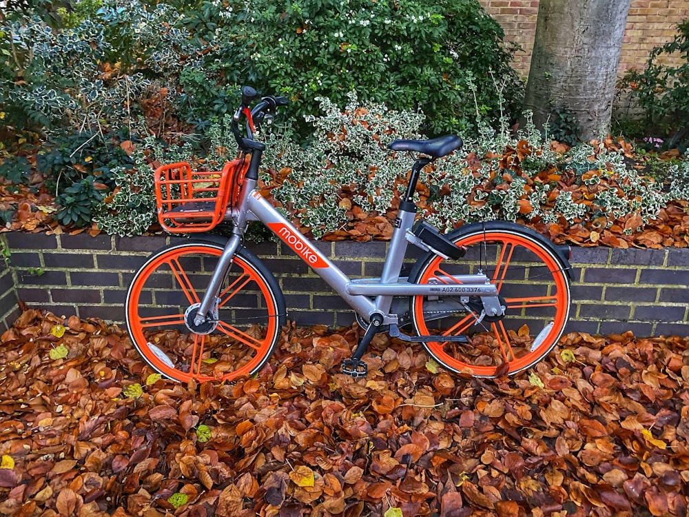 gray and orange fixed-gear bike